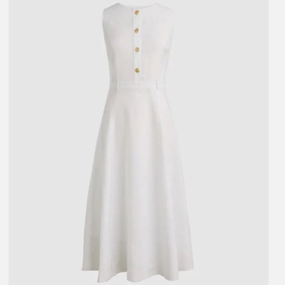 J. Crew White Sleeveless Midi Dress with Gold Buttons